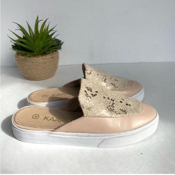 Kaanas Metallic Crackle Slide Sneakers Nude Pink Platform Mules Size 6 Revolve - Picture 6 of 14